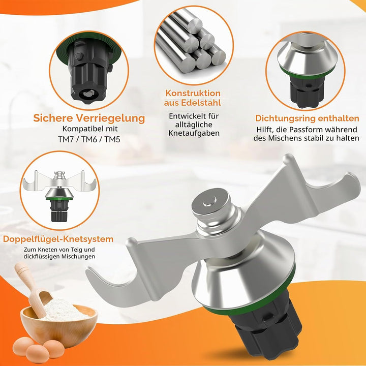 Teigmesser für Thermomix TM7 TM6 TM5, Edelstahl Teigmischmesser, Mixmesser Ersatz Zubehör für Thermo