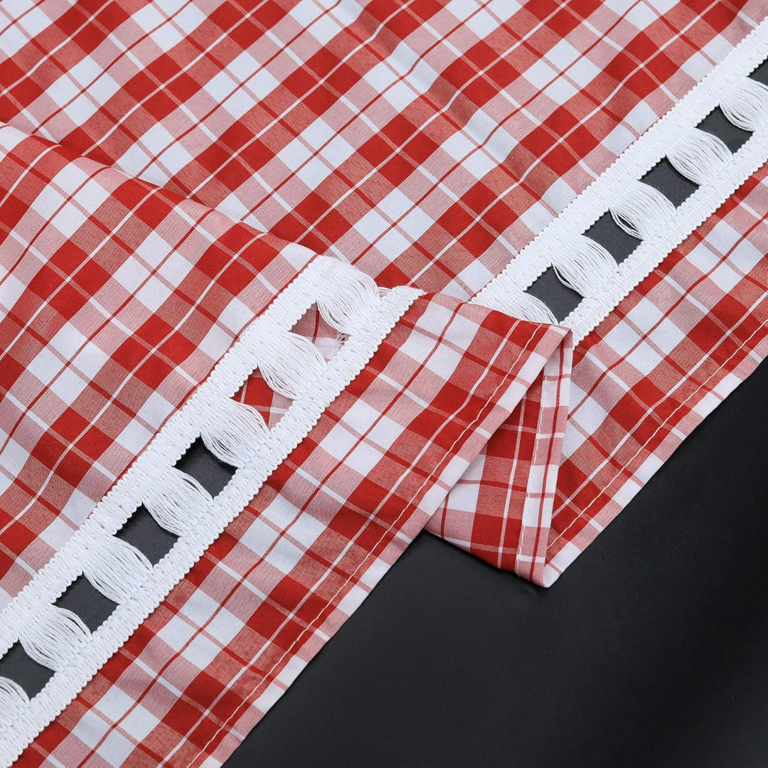 4-TLG. Set Karo-Muster Vorhangschals Küche Gardinen Vorhänge mit Raffhalter H/B 120/80 cm Rot H120 x