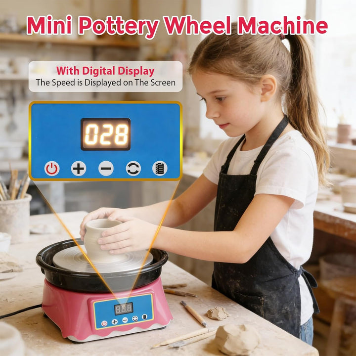Mini-Töpferscheiben-Set, Mini Töpfermaschine mit Bildhauerwerkzeugen, Couleeur 200RPM Einstellbare G
