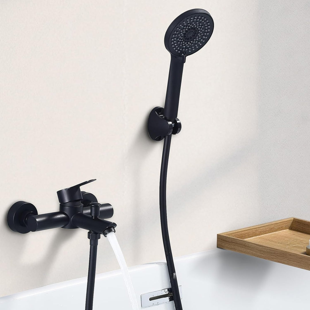 HOMELODY Badewannenarmatur mit Handbrause Schwarz Matt – Mischbatterie Badewanne Wandmontage, 2 Ausg