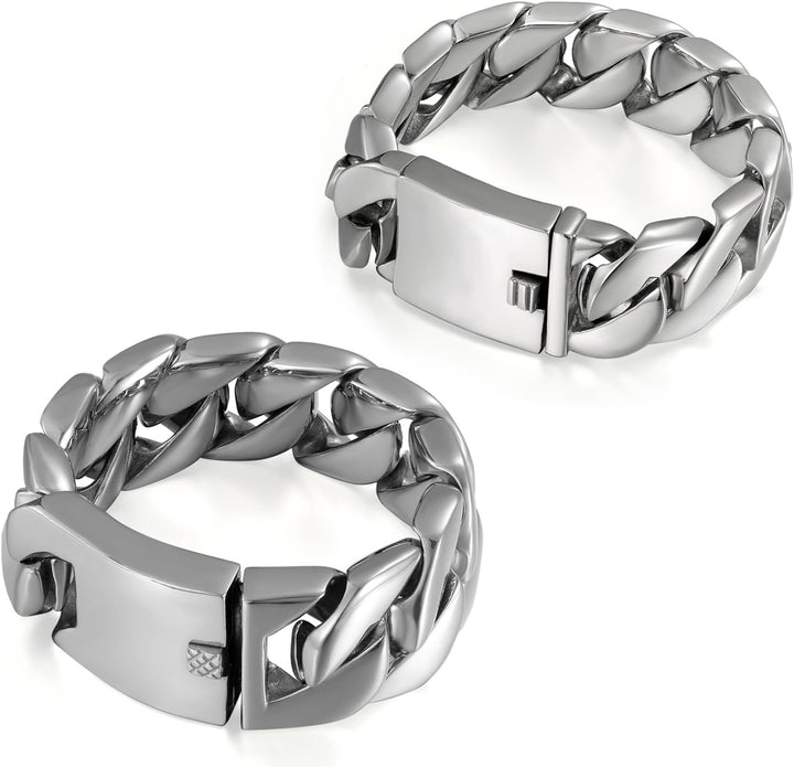 JewelryWe Personalisiert Armband Herren Panzerkette: Edelstahl Gross Schwer Biker Kettenarmband Hoch
