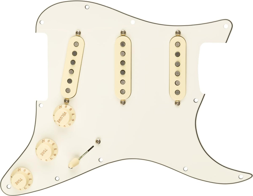 Fender Strat Pickguard, vorverkabelt, Custom Shop Fat 50's SSS, Pergament 11-Loch PG Weiss Texas Spe