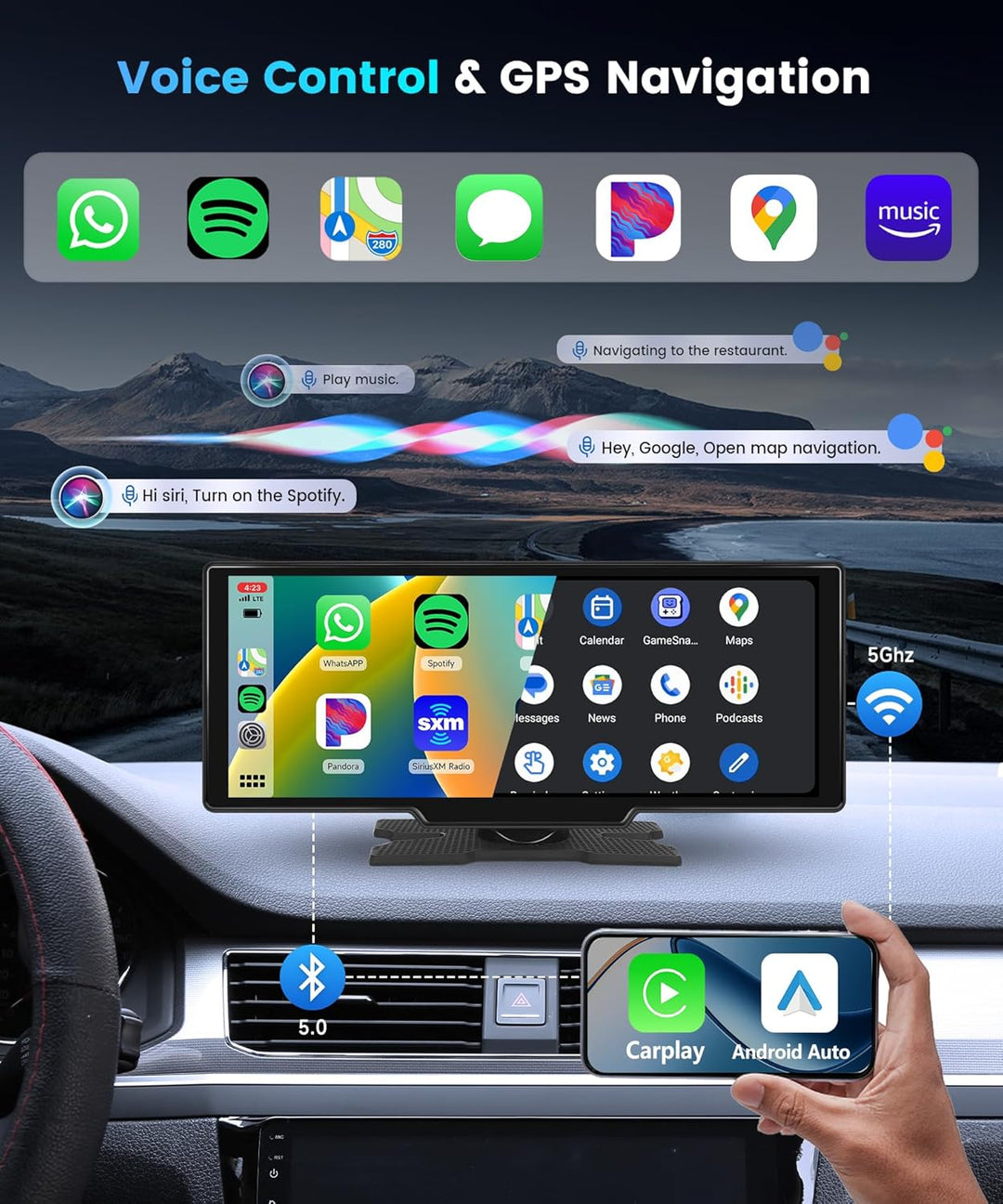 10,26-Zoll CarPlay Android Auto Autoradio, IPS-Touchscreen-Digitalempfänger fürs Auto mit Bluetooth,