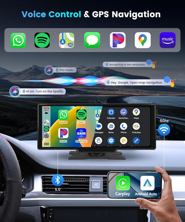 10,26-Zoll CarPlay Android Auto Autoradio, IPS-Touchscreen-Digitalempfänger fürs Auto mit Bluetooth,