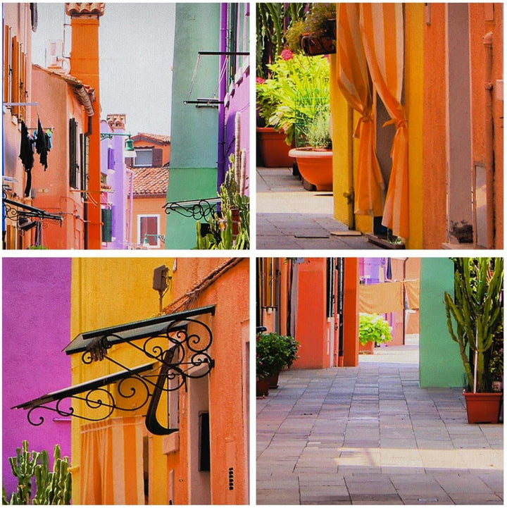 Bilder auf Leinwand Sommer Strasse Haus Leinwandbild mit Rahmen 70x50cm Wandbilder Dekoration Wohnzi