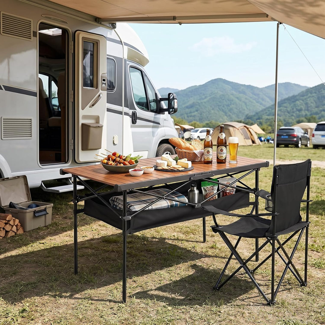 Sekey Campingtisch Faltbar, 120x60x69cm, Aufrollbare Tischplatte Klapptisch mit Aluminiumrahmen bis