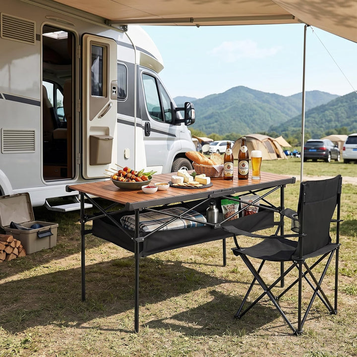Sekey Campingtisch Faltbar, 120x60x69cm, Aufrollbare Tischplatte Klapptisch mit Aluminiumrahmen bis