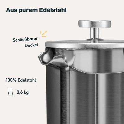 SILBERTHAL French Press Kaffeebereiter 1 Liter - Edelstahl - Doppelwandig Isolierte Kaffeepresse - f