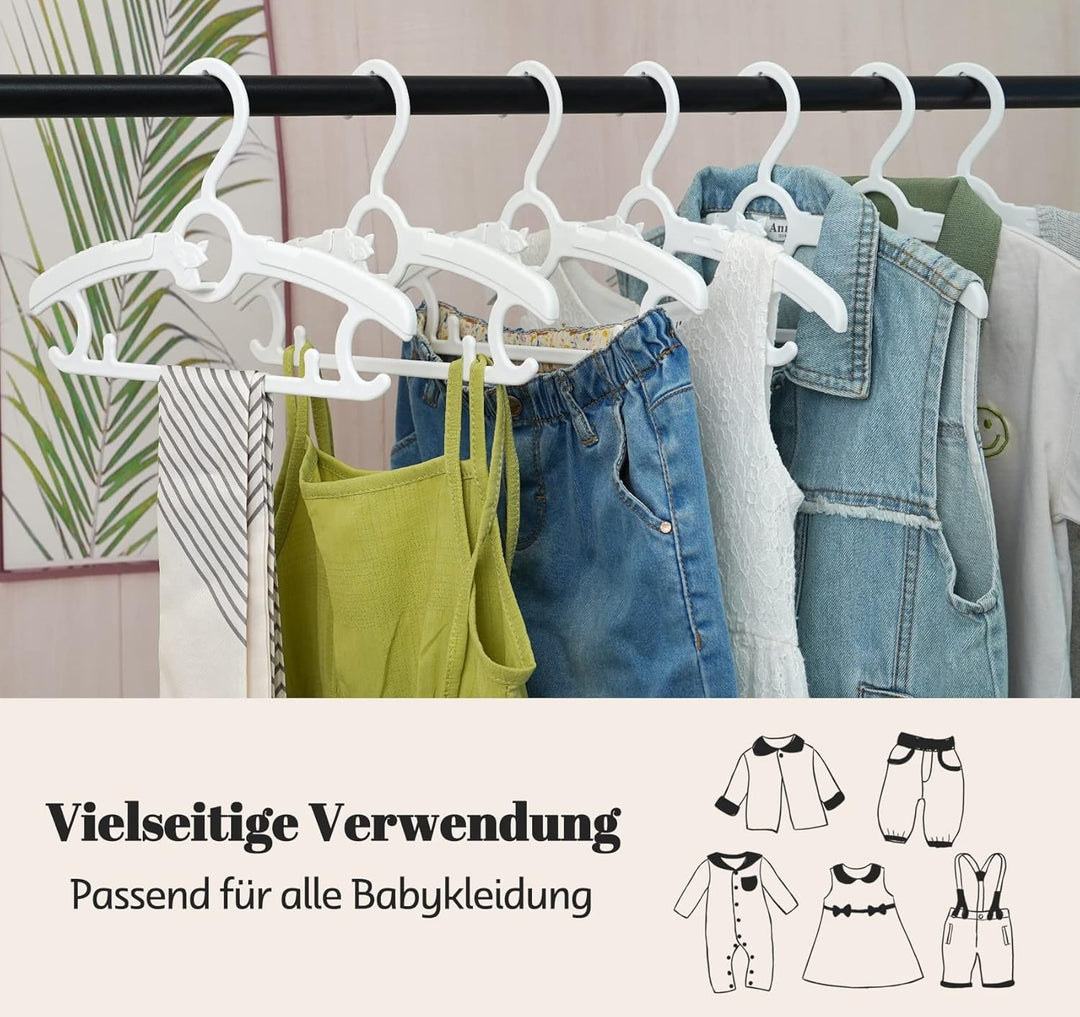 24 Stück Babykleiderbügel Platzsparend, Mitwachsende KinderKleiderbügel Verstellbare 27.5-37cm mit S
