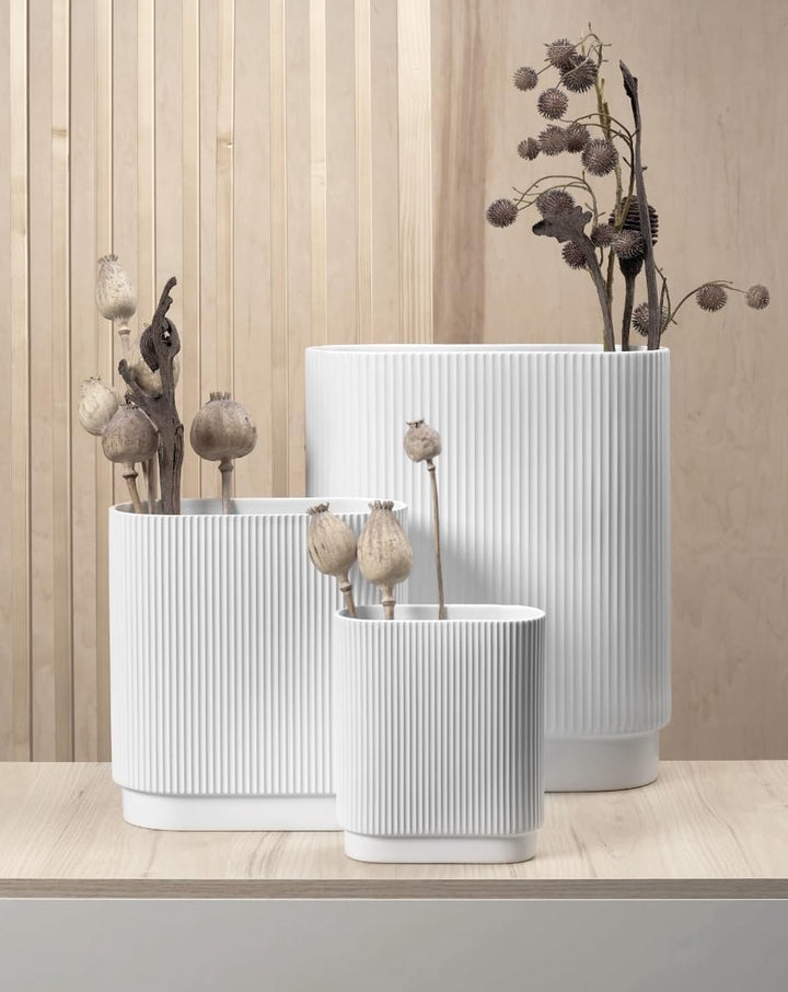 ASA Art Deco Vase aus Steingut in der Farbe Weiss mit mattem Finish Handgefertigt, Masse: 34,5cm x 1