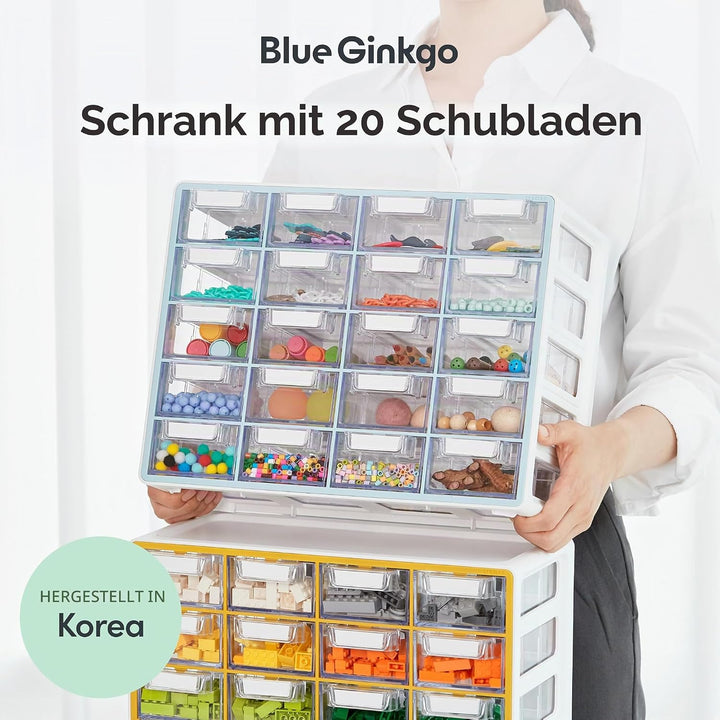 BLUE GINKGO Kleiner Aufbewahrungsschrank mit 20 Schubladen – stapelbare Perlen- und Bastelaufbewahru