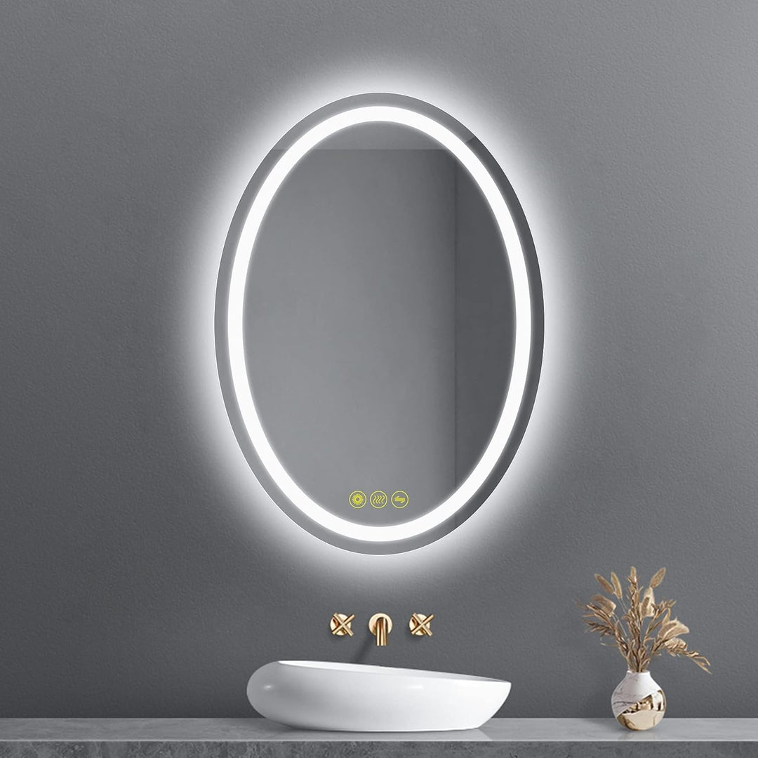 AI-LIGHTING LED Badspiegel mit Beleuchtung Oval 50x70 cm Badezimmerspiegel mit Licht 3 Lichtfarben/B