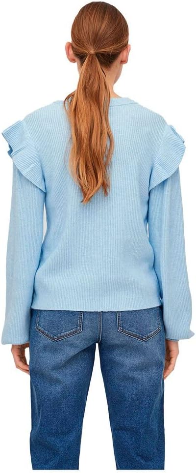 Vila Damen Viril O-Neck Flounce Knit Top-Noos Pullover XS Kentucky Blue/Detail:melange, XS Kentucky