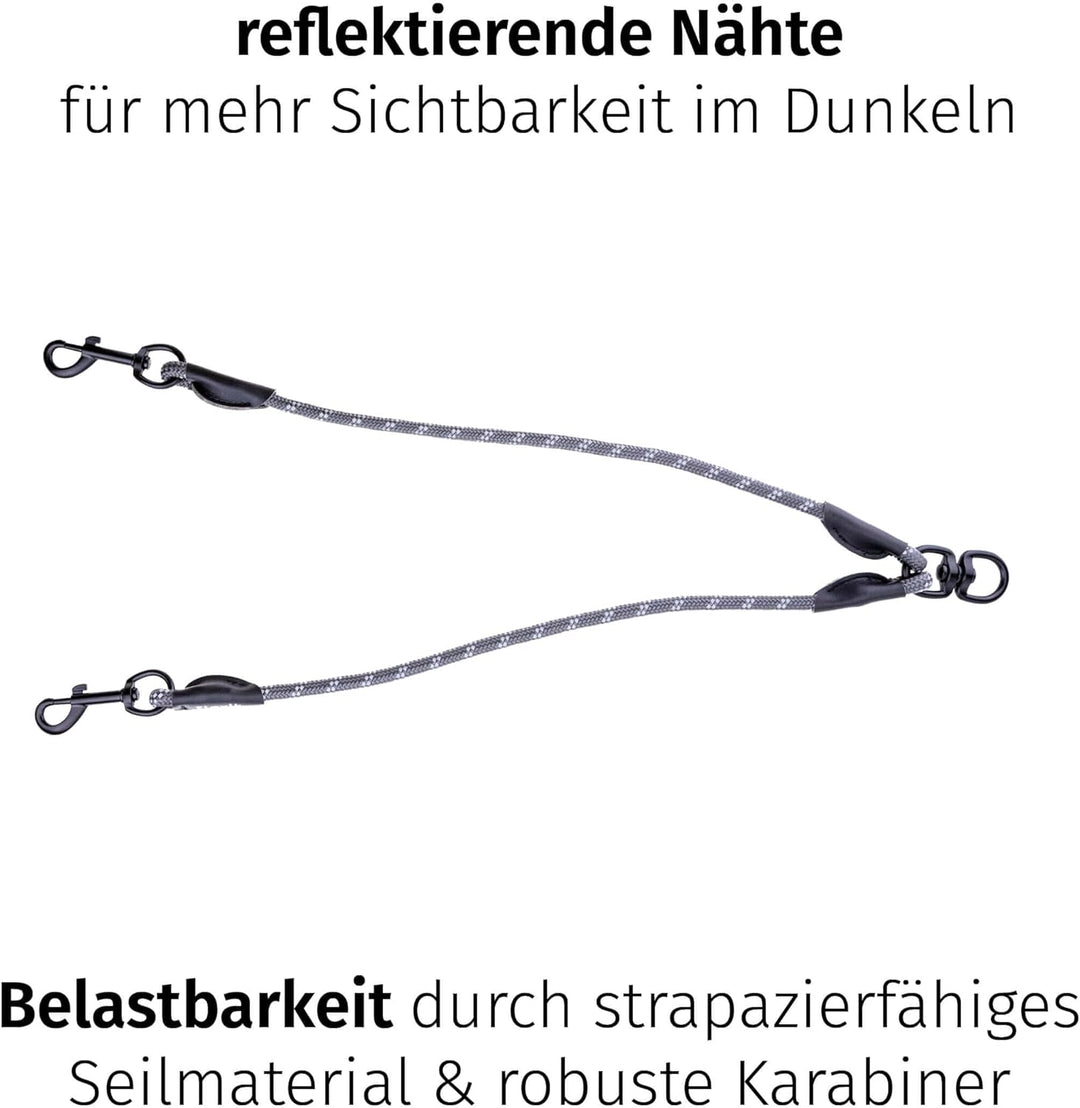Floxik Tau Doppelleine für 2 Hunde grau/orange - reflektierend, dehnbar und verhedderungsfrei – Dopp