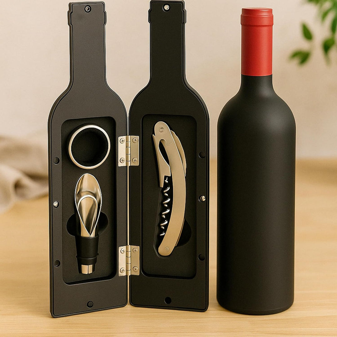Luxus Wein Flaschenöffner Geschenkset - mit Magnetverschluss in Weinflaschen Design Korkenzieher Kel