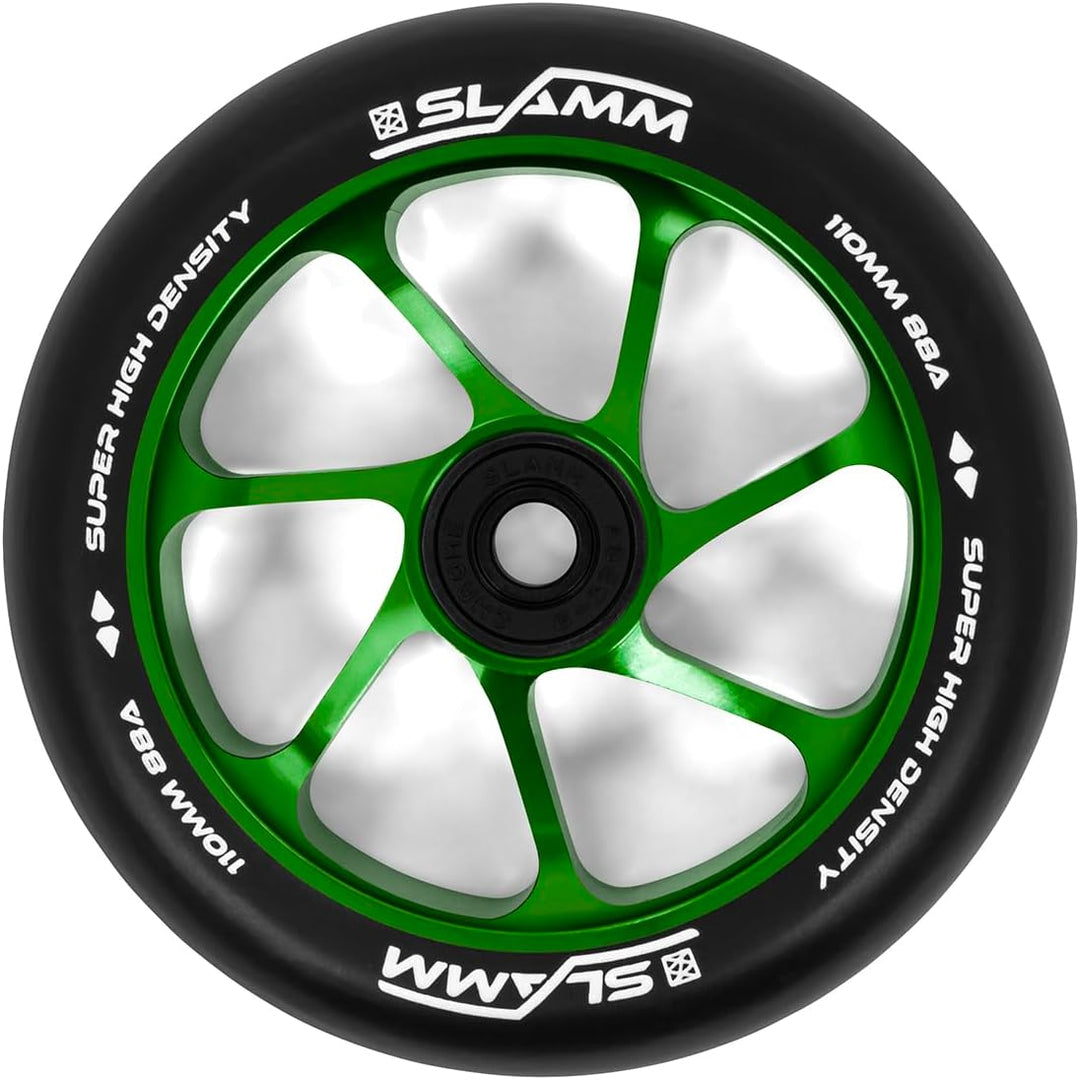 Slamm Team Wheel 110 mm schwarz &amp; grün | Stunt-Scooter Aluminiumkernräder mit super hohem Rückprall