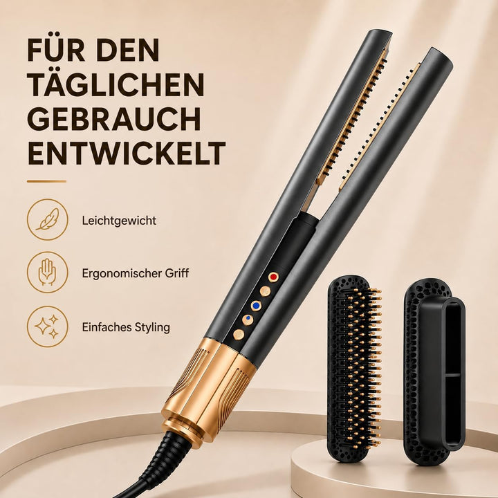 Golden Goods Airloop Haarglätter mit Luft 3-in-1, Luft-Haarglätter, Föhn & Stylingbürste, Glätteisen