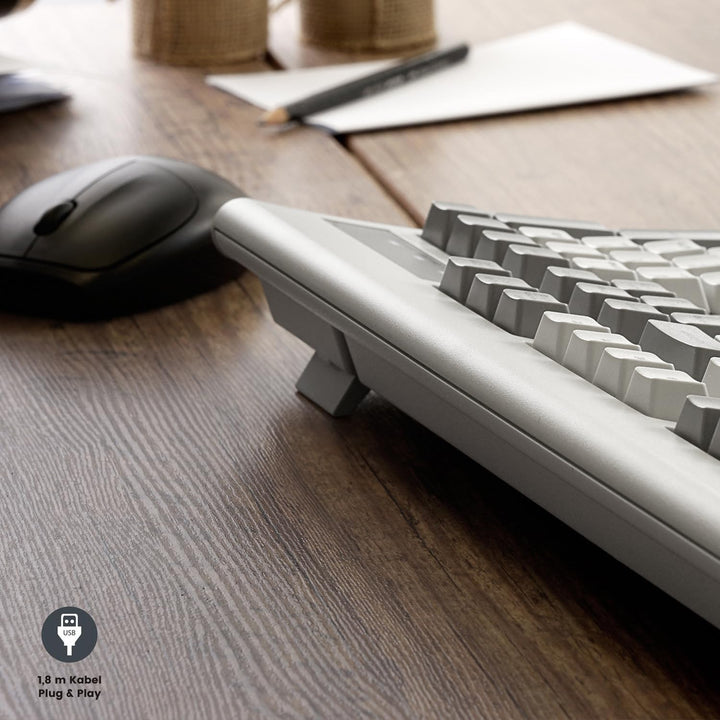 Perixx PERIBOARD-106M, USB-Kabelgebundene Tastatur in Vollformat mit ergonomischen Design, Retro/Vin