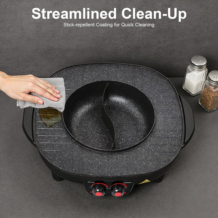 Elektrogrill, 2 In 1 Elektrischer Hotpot Und Grill Kombination,3L Kapazität, Antihaftbeschichtetes A