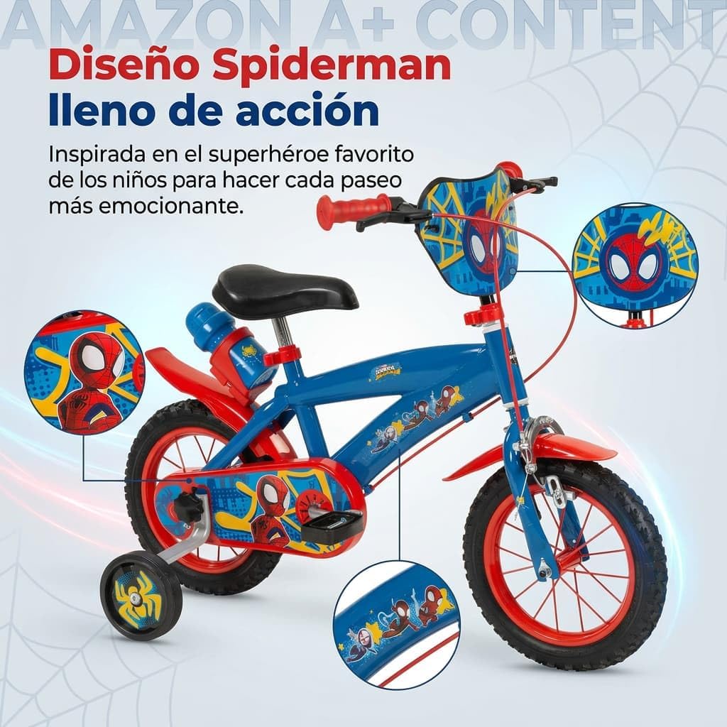 TOIMSA Jungen Fahrrad 30,5 cm (12 Zoll) Spiderman Huffy (3/5 Jahre), bunt, Klein