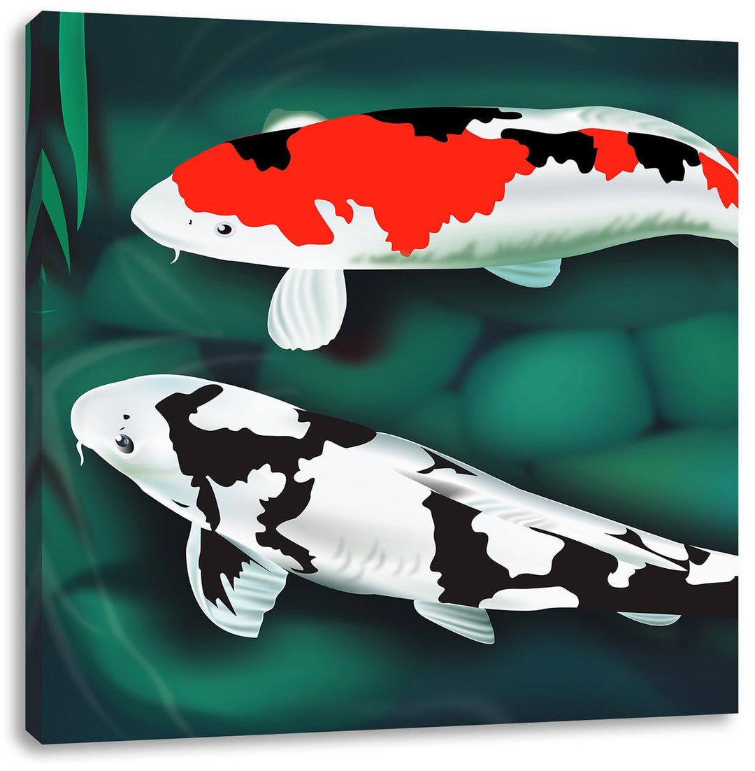 Edle Koi Karpfen Kunst, Format: 70x70 auf Leinwand, XXL riesige Bilder fertig gerahmt mit Keilrahmen