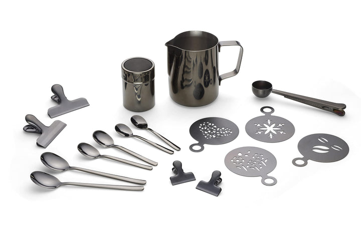 Echtwerk Kaffeezubehör-Set, 23-tlg, Milchschaumkännchen 600 ml, Kakaostreuer, 4x Espresso-, 4x Cappu