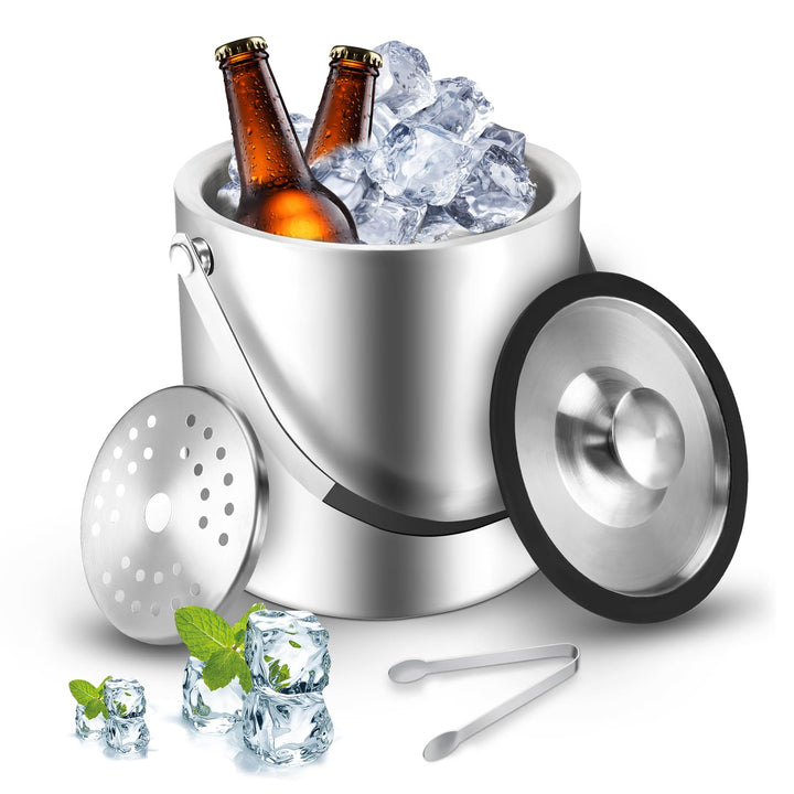 Sprifityy Edelstahl Eiskübel,mit Deckel und Zange,Doppelwandig Isoliert Edelstahl Eiswürfelbehälter,
