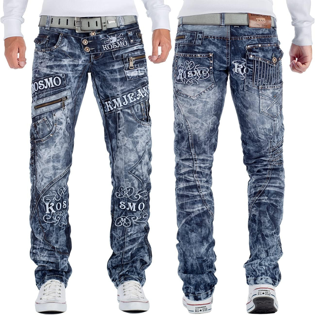 Kosmo Lupo Herren Jeans Extravagant Besondere Designs 29W / 32L Blau - 03, 29W / 32L Blau - 03