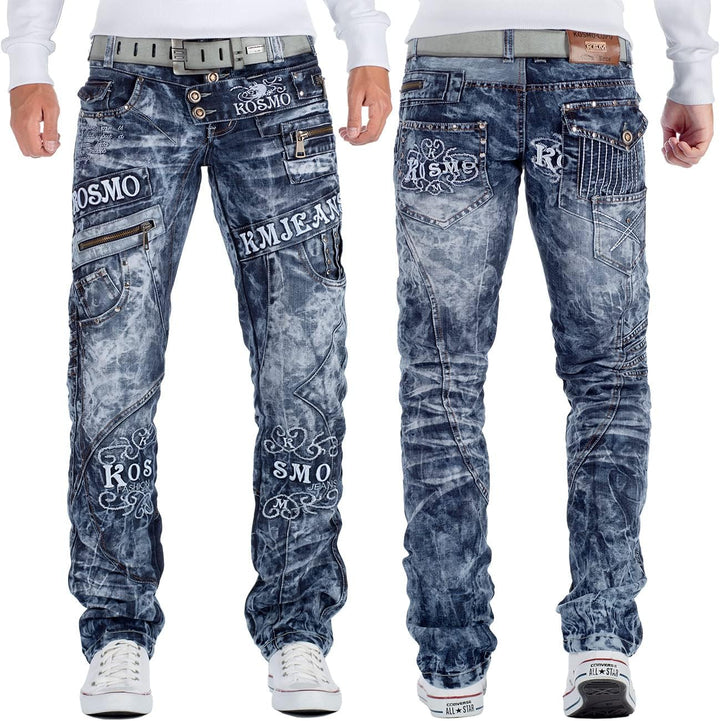 Kosmo Lupo Herren Jeans Extravagant Besondere Designs 29W / 32L Blau - 03, 29W / 32L Blau - 03
