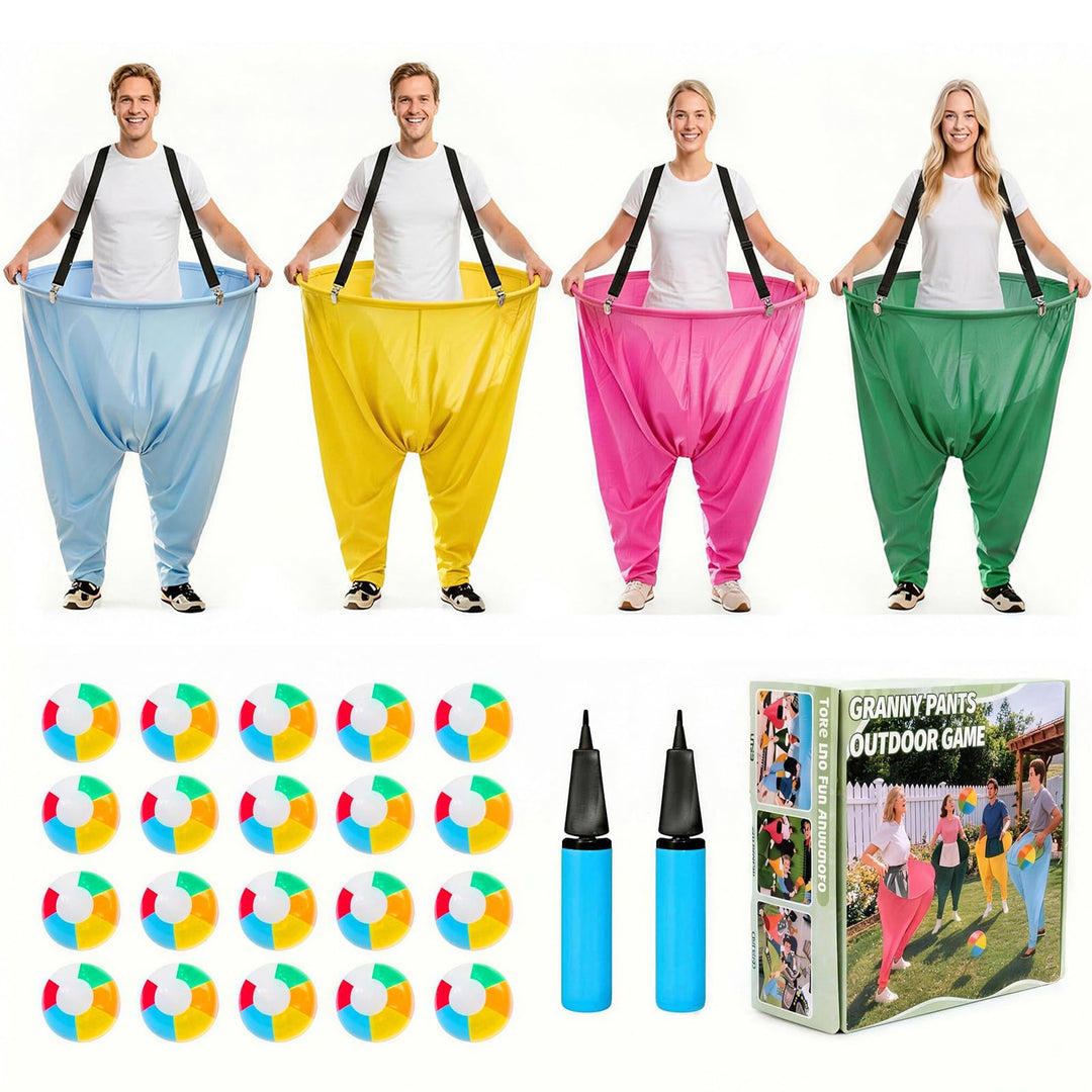Granny Pants Spiel, 4er-Pack Oma Hosen Spiel mit 20 Hüpfbällen und 2 Ballonpumpe, Granny Pants Game