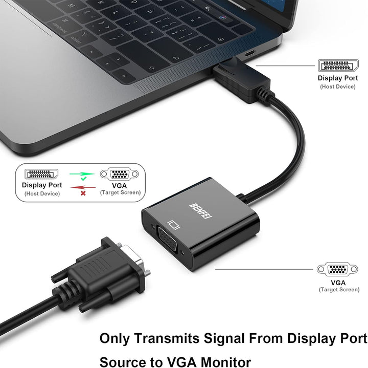 BENFEI DisplayPort auf VGA 10 Stück, Unidirektional DisplayPort DP Computor zu VGA Monitor Adapter 1