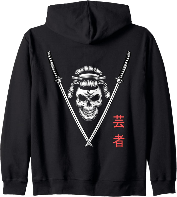 Japanese Geisha Skull Hoodies Japan Samurai Back Print Kapuzenjacke