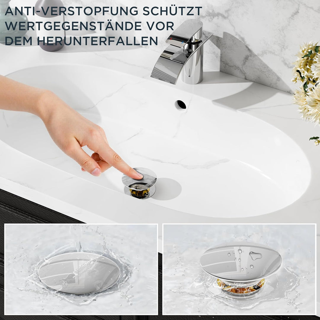 FORIOUS Wasserhahn Bad mit Ablaufgarnitur, Edelstahl Wasserfall Waschbeckenarmatur mit Auslaufhöhe 8