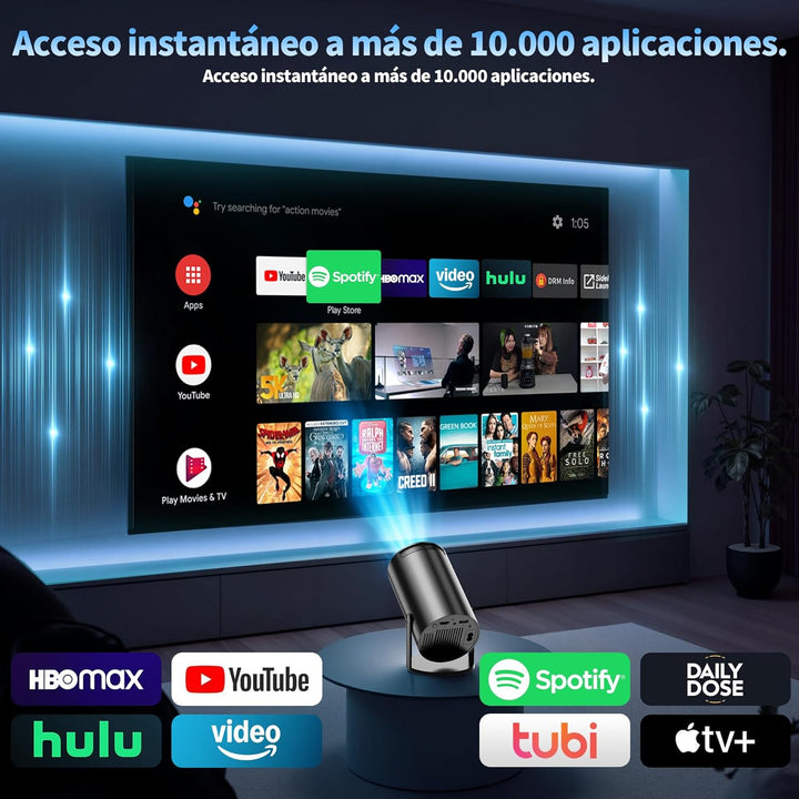 Vidéoprojecteur 1080P FHD Mini Projecteur Video 4K avec WiFi 6 BT5.2 Android TV, Portable Projecteur