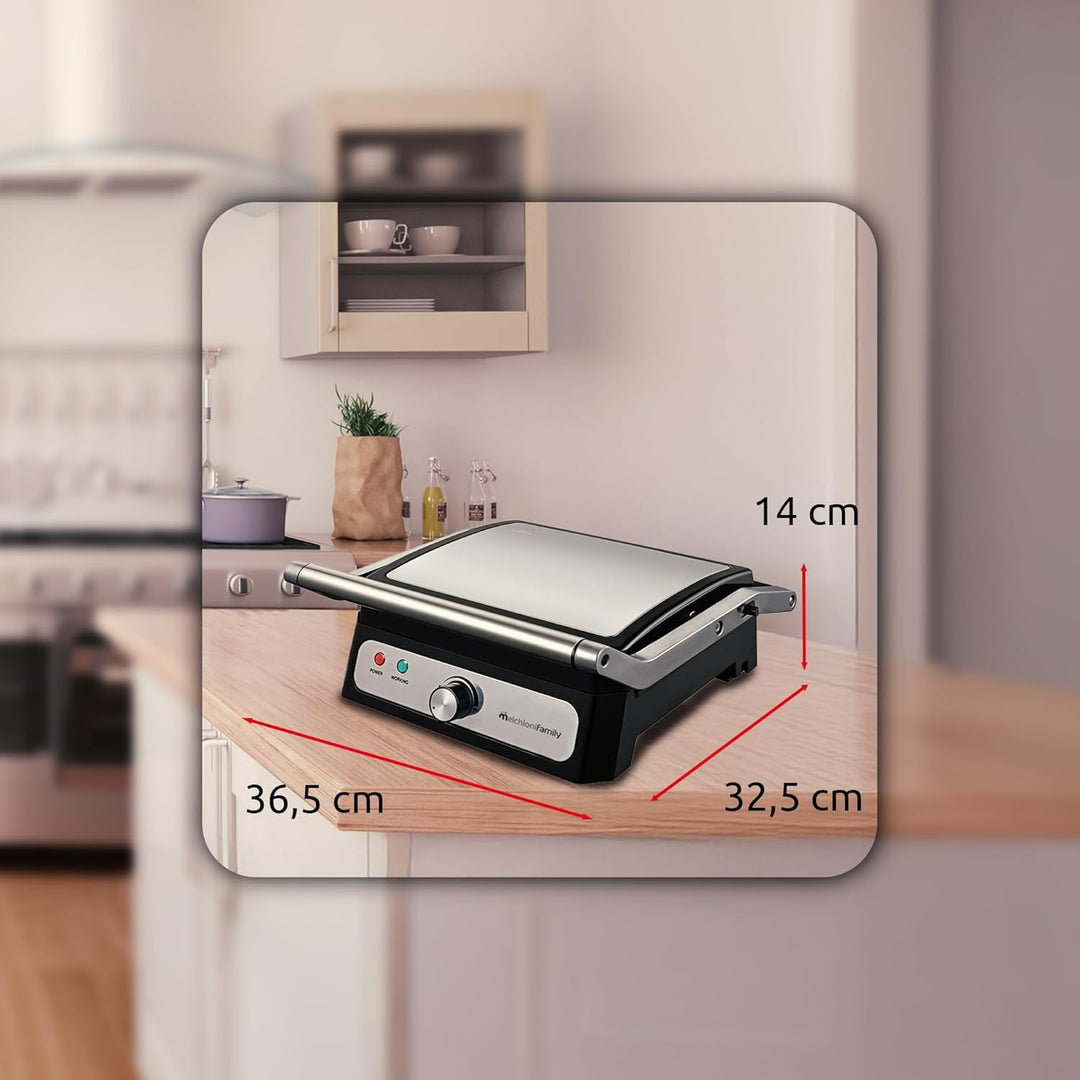 Melchioni Family Elektrische Grillpfanne mit abnehmbaren Keramikplatten, IRIS, Öffnung um 180 °, Pla