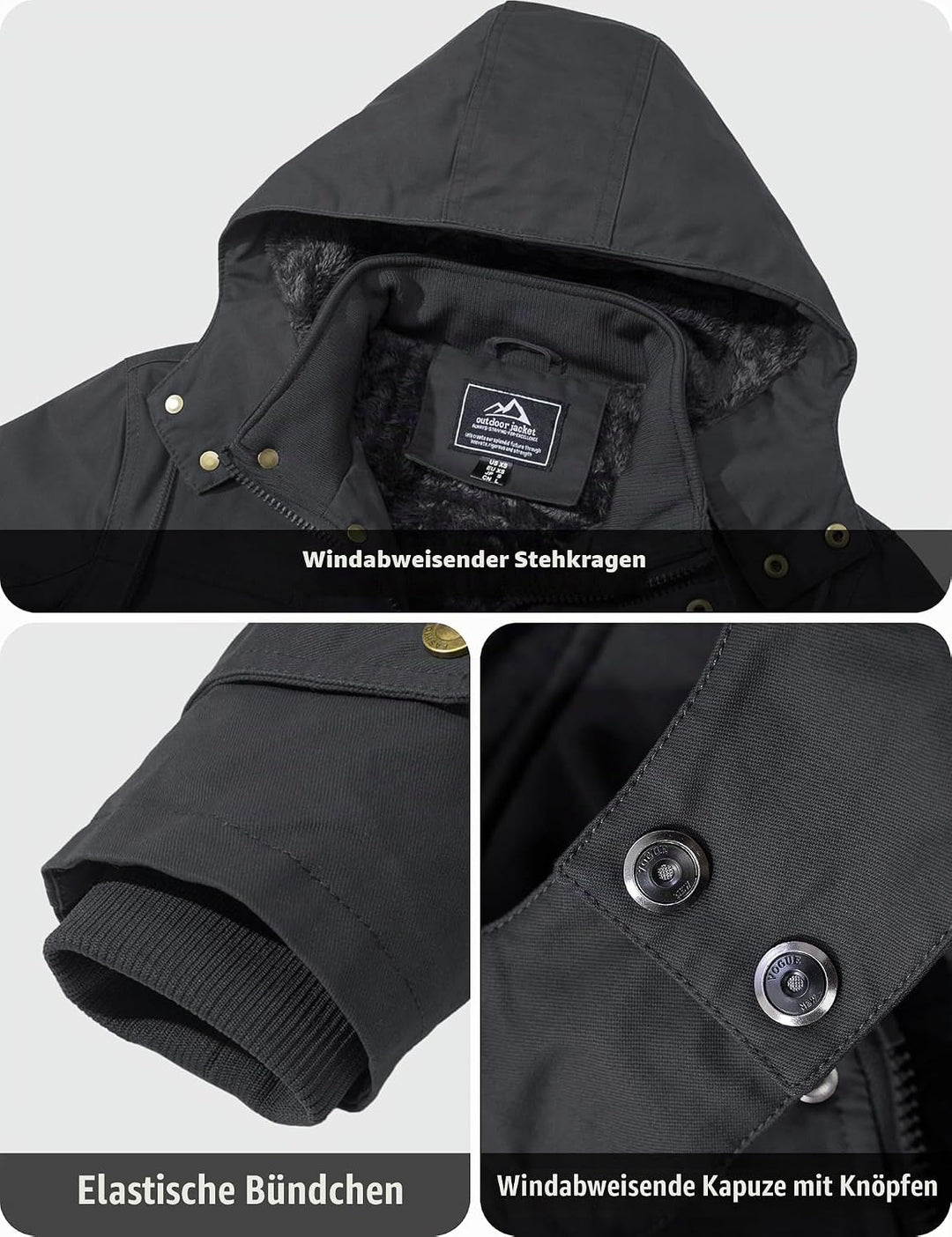 MAGCOMSEN Winterjacke Herren Warm Gefüttert Jacke Fleece Winterparka Winddicht Outdoor Übergangsjack