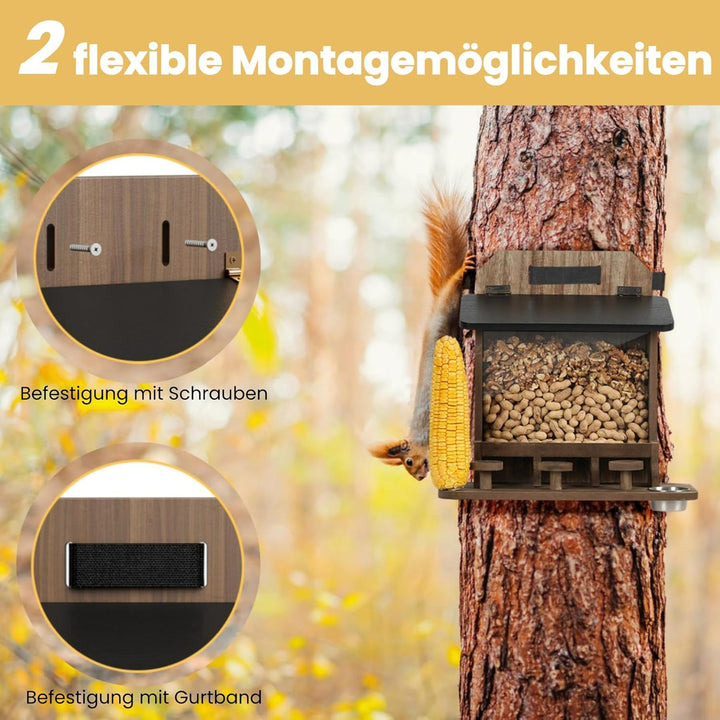 Eichhörnchen Futterhaus Wetterfest, Eichhörnchenhaus Holz für Aussenbereich, Futterstation mit Pickn