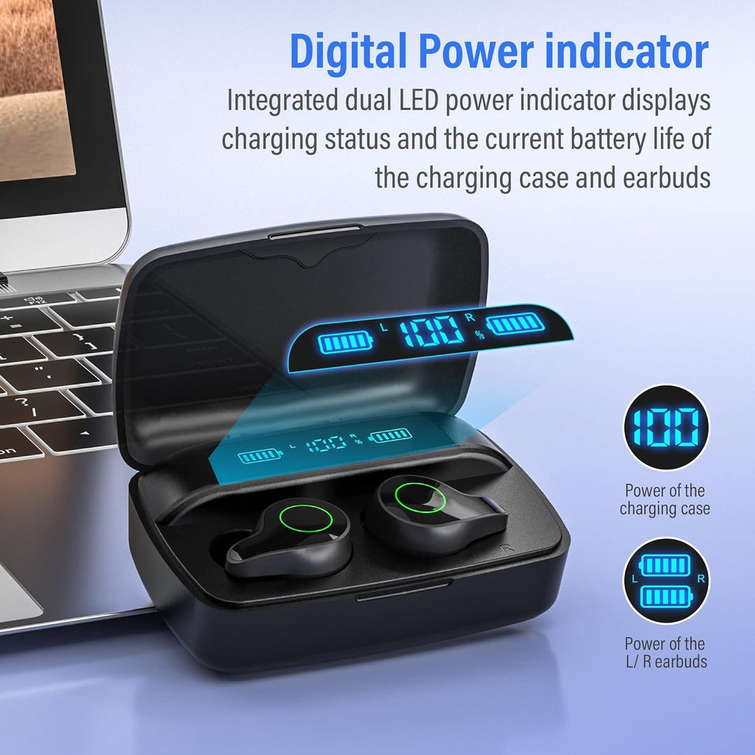 Kopfhörer Kabellos, Bluetooth 5.0 in-Ear Kopfhörer mit Mikrofon 156H Spielzeit mit USB-C LCD Ladekof
