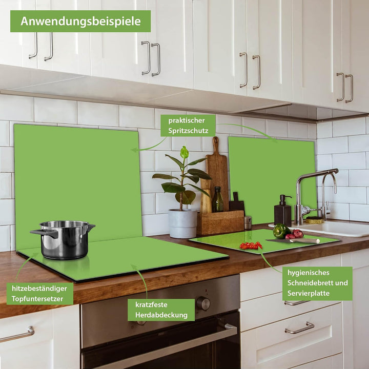 banjado® Herdabdeckplatte Glas 1-teilig 60x52 cm/Schneidebrett Herdabdeckung mit Motiv Limettengrün/