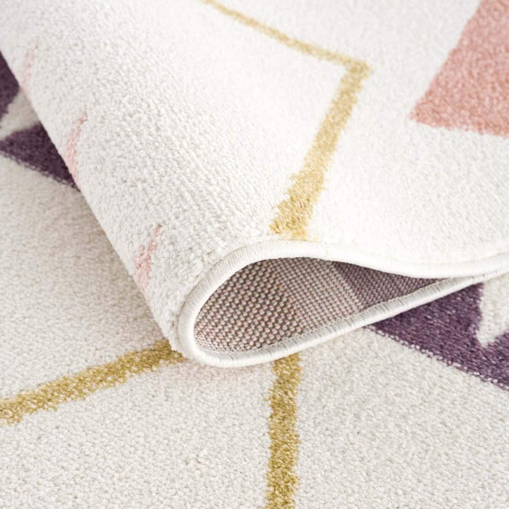 carpet city Kinderteppich - Zickzack-Motiv 120 cm Rund Creme Rosa - Kinderzimmer Teppich Modern Mädc
