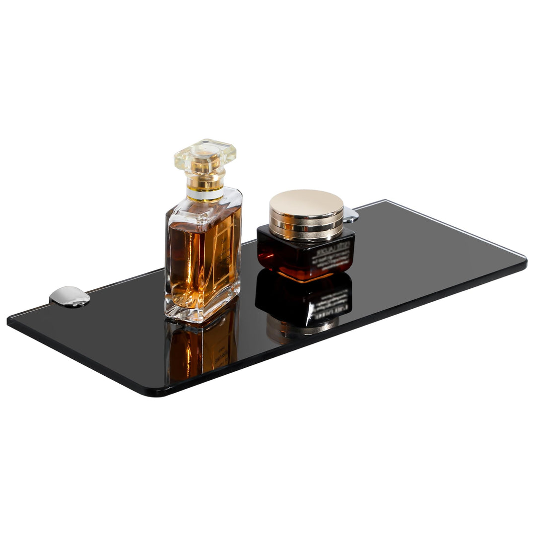 SAYAYO Glasregal Badezimmer, Badregal Duschablage Schwarz Glasablage mit 6mm Dicke Rechteck Glas Bad