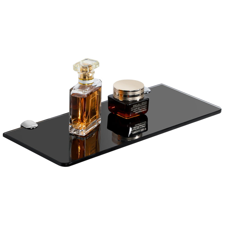 SAYAYO Glasregal Badezimmer, Badregal Duschablage Schwarz Glasablage mit 6mm Dicke Rechteck Glas Bad