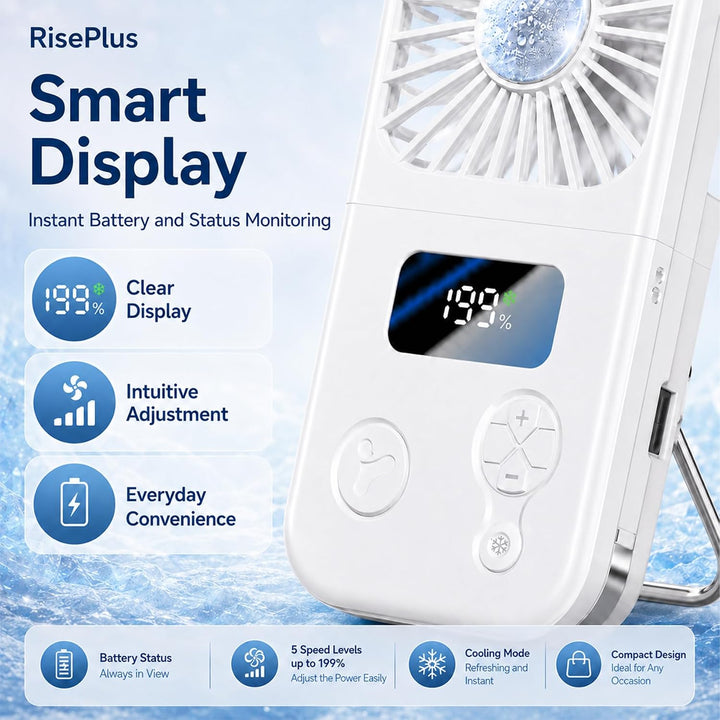Handventilator mit Kühlplatte, Tragbarer Mini Ventilator Akku mit 5 Windstufen, Digitalanzeige &amp; USB