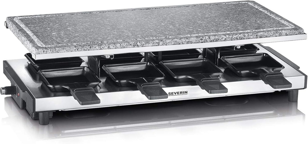 SEVERIN RG 2374 Raclette mit Naturgrillstein, 1700, Kunststoff/Edelstahl, schwarz Hochwertiges