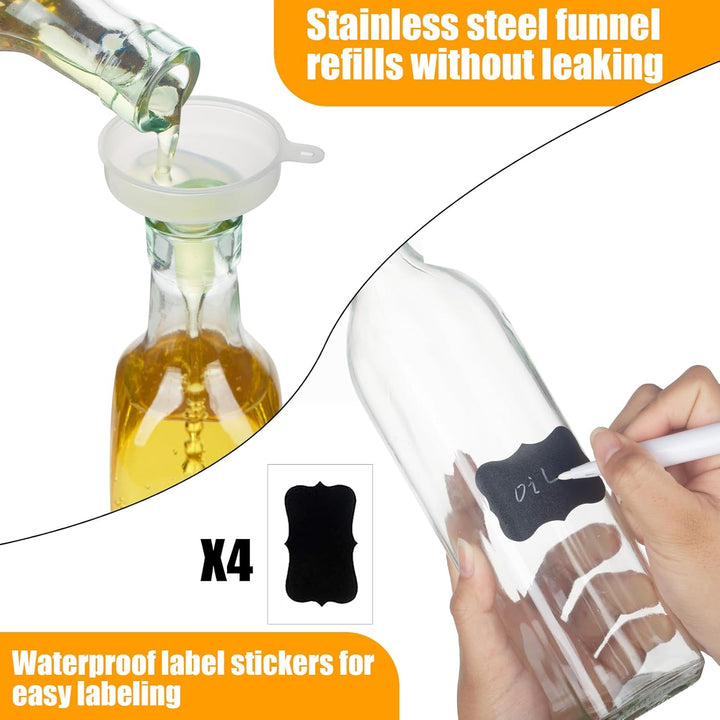 Ölflasche Mit Ausgiesser 500ml 2 Set, Öl Flaschen, Olivenöl Spender Mit Trichter, Essig Und Ölflasch