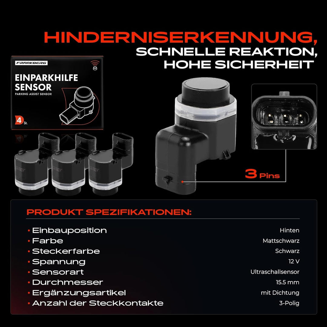 Frankberg 4x Parksensor Einparkhilfe Vorne Hinten Kompatibel mit Golf VI Variant AJ5 1.2L-2.0L 2009-