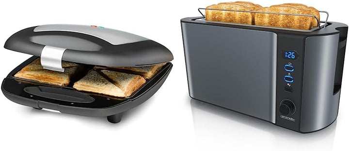 ROMMELSBACHER Sandwich Maker ST 1410 & Arendo - Edelstahl Toaster Langschlitz 4 Scheiben, Defrost 4