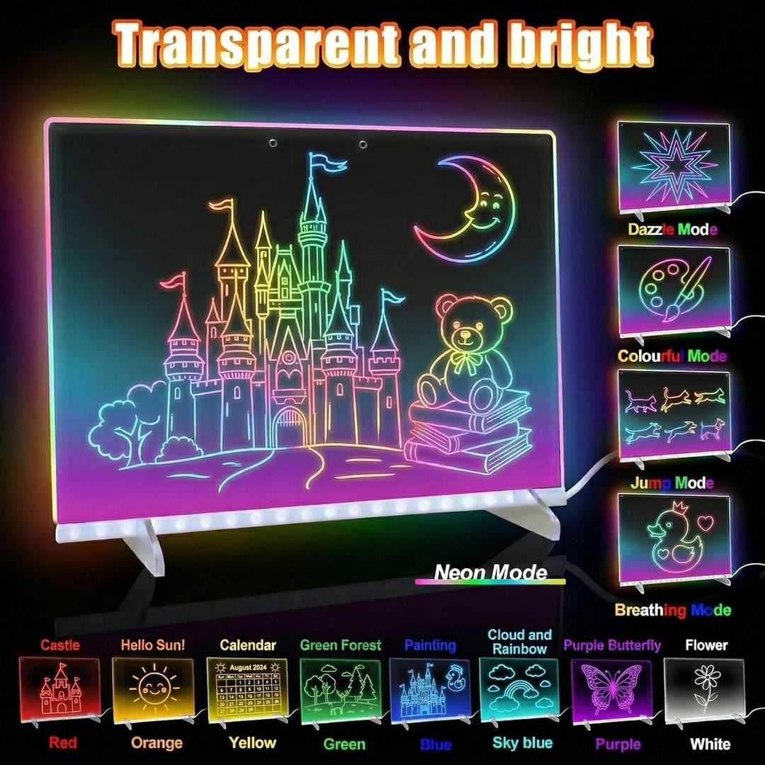 Led Zeichenbrett Maltafel Schreibtafel Kinder mit 12 Modi 35X25cm | Leuchtendes Malbrett Notiztafel