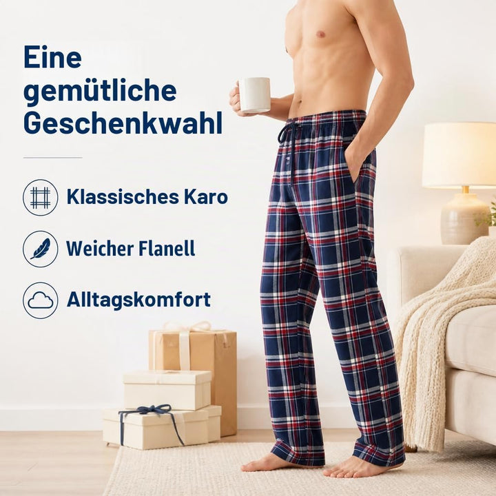 JTPW Herren 100% Baumwolle Flanell Bequeme Pyjama/Lounge Bottoms mit Taschen S Blue White Plaid, S B