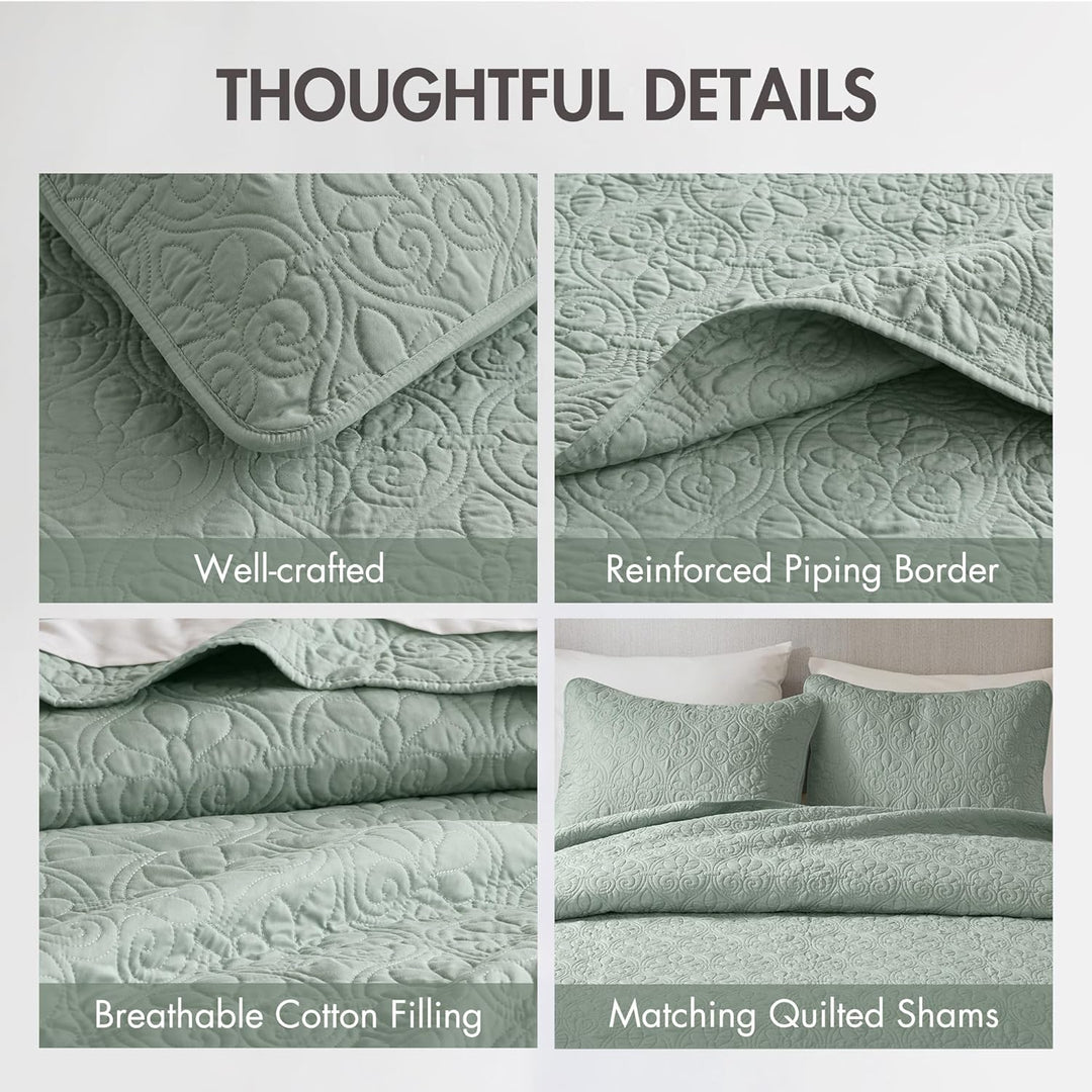 Madison Park Quebec Quilt Set-Luxurious Damask Stitching Design Leichte Tagesdecke mit Baumwollfüllu